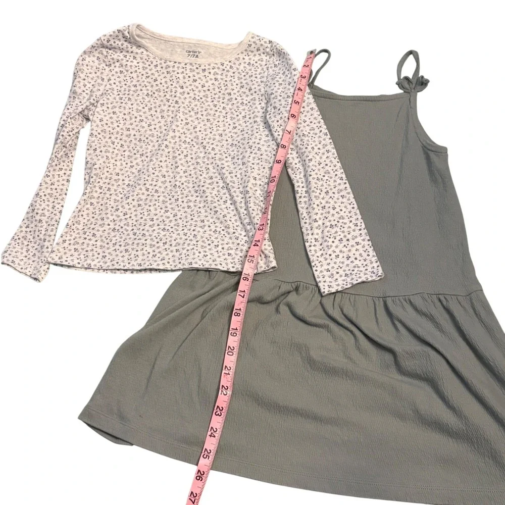 Carters Girls 7 2-Piece Set Floral Long Sleeve Top and Green Ribbed Jumper Dress